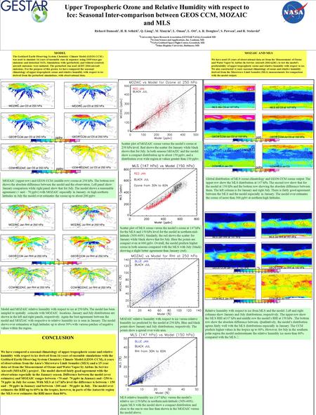 Upper Tropospheric Ozone and Relative Humidity with respect to Ice: Seasonal Inter-comparison between GEOS CCM, MOZAIC and MLS Richard Damoah 1, H. B.