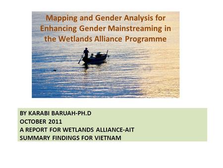 Mapping and Gender Analysis for Enhancing Gender Mainstreaming in the Wetlands Alliance Programme BY KARABI BARUAH-PH.D OCTOBER 2011 A REPORT FOR WETLANDS.