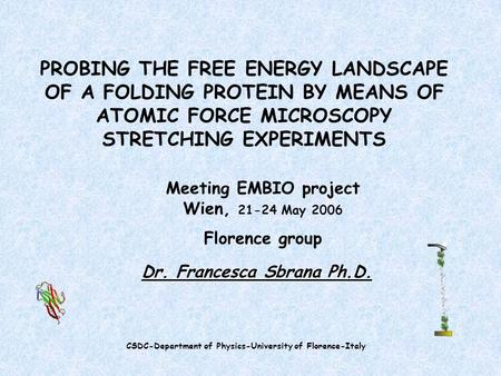 PROBING THE FREE ENERGY LANDSCAPE OF A FOLDING PROTEIN BY MEANS OF ATOMIC FORCE MICROSCOPY STRETCHING EXPERIMENTS Meeting EMBIO project Wien, 21-24 May.