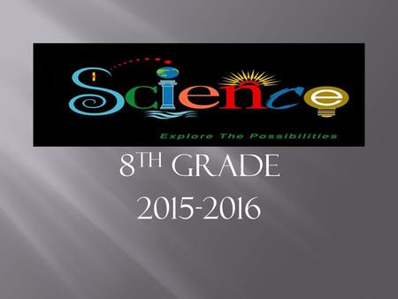 8 th Grade 2015-2016.  Physics  Chemistry  Speed, Velocity, and Acceleration  Gravity, Buoyancy, Density  Atoms and Molecules  States of Matter.