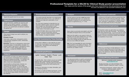 POSTER TEMPLATES BY: www.POSTERPRESENTATIONS.com This is where you’d plop your patient information but, truth be told, not all studies involve patients.
