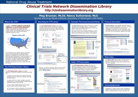 National Drug Abuse Treatment Clinical Trials Network Dissemination Library  Meg Brunner, MLIS; Nancy Sutherland, MLS.