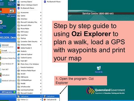 Using Ozi Explorer to Plan your campout walk Step by step guide to using Ozi Explorer to plan a walk, load a GPS with waypoints and print your map 1. Open.