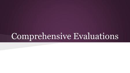 Comprehensive Evaluations. Overview OBJECTIVES: Review Comprehensive Evaluation Process Provide Information On Selected Topics  Specific Learning Disability.