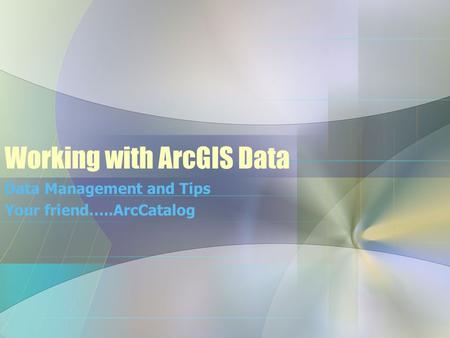 Working with ArcGIS Data Data Management and Tips Your friend…..ArcCatalog.