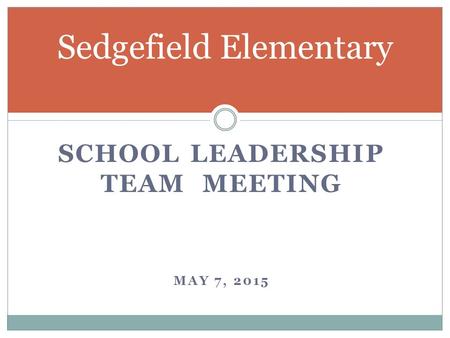 SCHOOL LEADERSHIP TEAM MEETING MAY 7, 2015 Sedgefield Elementary.