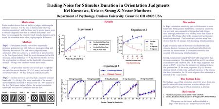 Trading Noise for Stimulus Duration in Orientation Judgments Kei Kurosawa, Kristen Strong & Nestor Matthews Department of Psychology, Denison University,