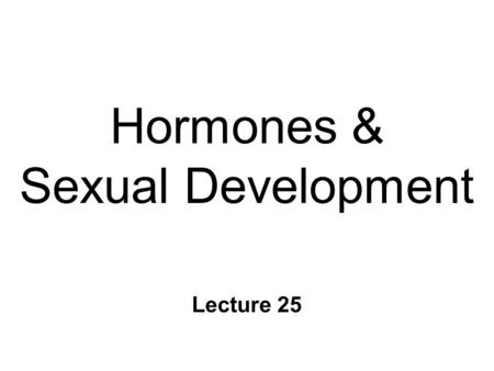Hormones & Sexual Development Lecture 25. Sex, & Gender n Sex l biological differences l male & female l intersex n Gender l self-identity about sex role.