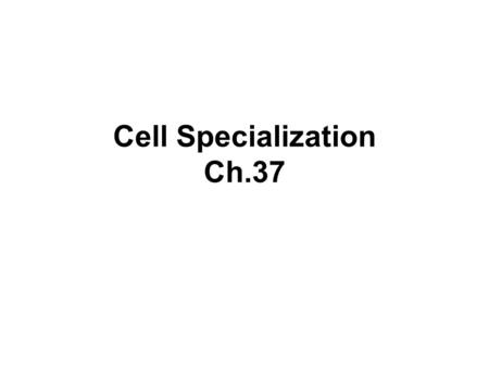Cell Specialization Ch.37. The first cells were not specialized Organisms were unicellular The cell performed all cell functions.