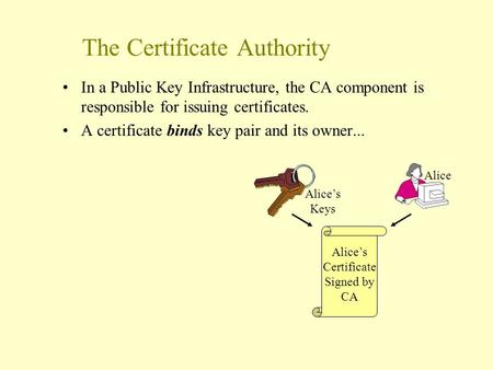 Who’s watching your network The Certificate Authority In a Public Key Infrastructure, the CA component is responsible for issuing certificates. A certificate.