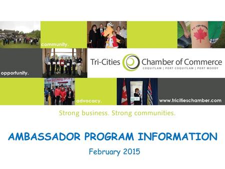 AMBASSADOR PROGRAM INFORMATION February 2015. Chamber Ambassador Team Mission To support and develop the Chamber through enlisting new members, retaining.