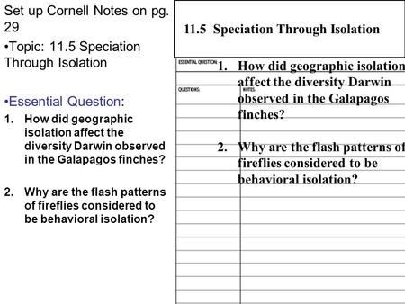Set up Cornell Notes on pg. 29