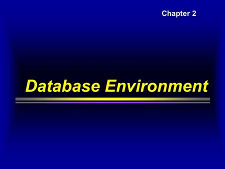 Database Environment Chapter 2. Data Independence Sometimes the way data are physically organized depends on the requirements of the application. Result: