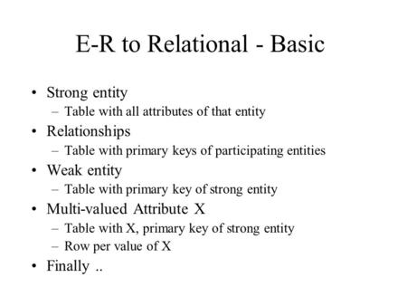 E-R to Relational - Basic