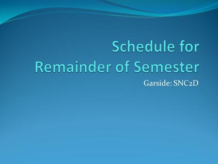 Garside: SNC2D. The following schedule is for Period 2 Class: