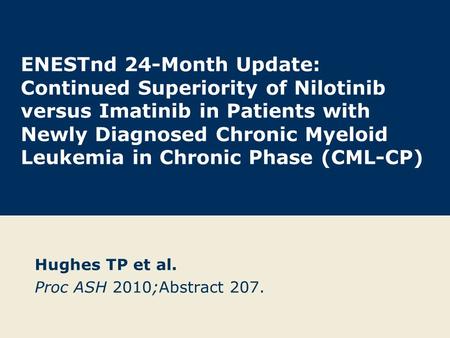 ENESTnd 24-Month Update: Continued Superiority of Nilotinib versus Imatinib in Patients with Newly Diagnosed Chronic Myeloid Leukemia in Chronic Phase.