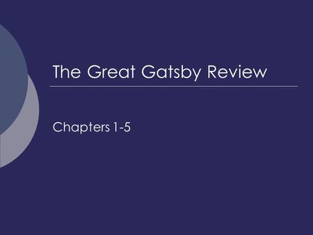 The Great Gatsby Review Chapters 1-5. Chapter 1 Track 1: “Glamorous” by Fergie  It is 1922 and Nick Carraway has just moved to New York to work as a.