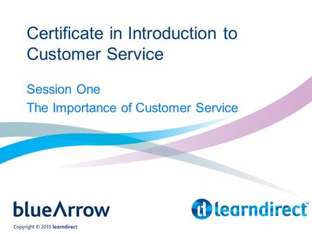 Certificate in Introduction to Customer Service Session One The Importance of Customer Service.