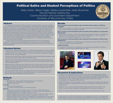 Political Satire and Student Perceptions of Politics Abby Acker, Allison Cegla, Abbey Lowenstein, Mark Quamme Faculty Mentor: Martha Fay Communication.
