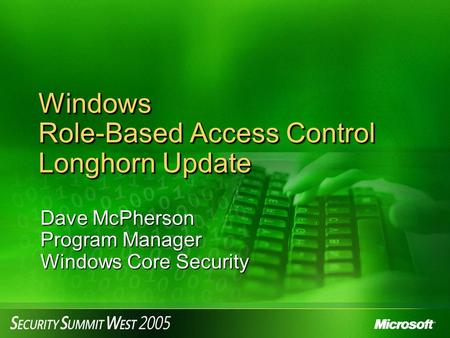 Windows Role-Based Access Control Longhorn Update