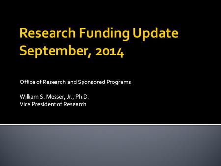 Office of Research and Sponsored Programs William S. Messer, Jr., Ph.D. Vice President of Research.