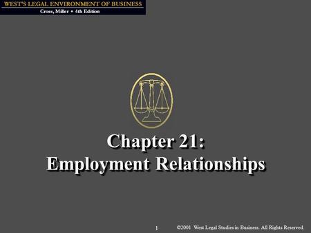 ©2001 West Legal Studies in Business. All Rights Reserved. 1 Chapter 21: Employment Relationships.