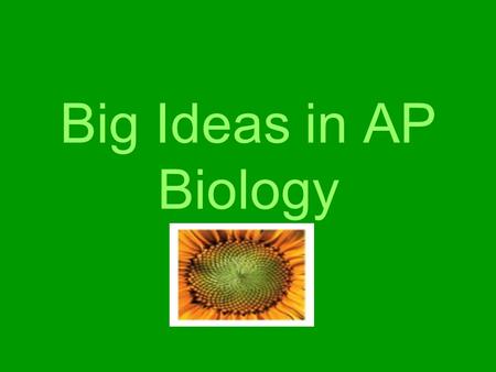 Big Ideas in AP Biology. Big Idea I. Evolution Evolution is the core theme in biology Descent from a common ancestor with modification Natural Selection.