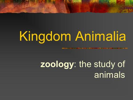 Kingdom Animalia zoology: the study of animals. General Characteristics have tissues and most have organs no chlorophyll - can't make own food cells not.