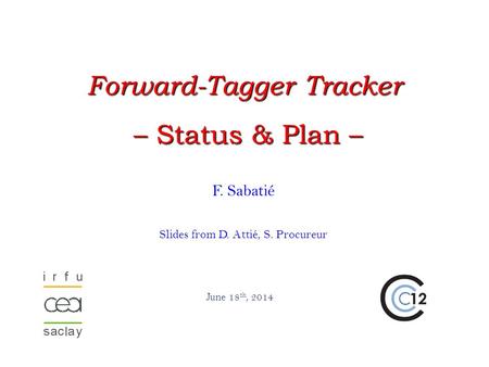 F. Sabatié Slides from D. Attié, S. Procureur June 18 th, 2014 Forward-Tagger Tracker – Status & Plan – – Status & Plan –