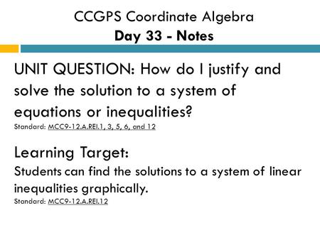 CCGPS Coordinate Algebra Day 33 - Notes