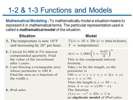 1-2 & 1-3 Functions and Models