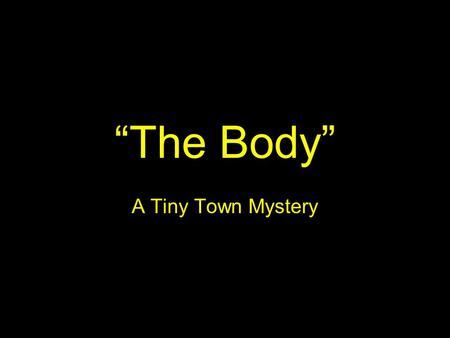 “The Body” A Tiny Town Mystery. 5th Ave 4 th Ave 3 rd Ave 2 nd Ave 1 st Ave Zero St. Anteater Black Bear Cheetah Dolphin Elephant Rd. Ct. St. Rd. Hwy.