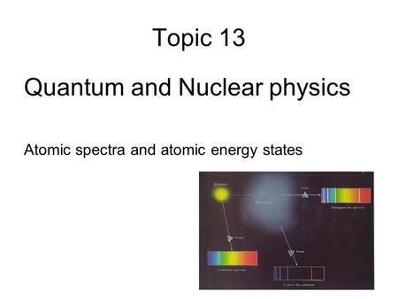 Topic 13 Quantum and Nuclear physics Atomic spectra and atomic energy states.