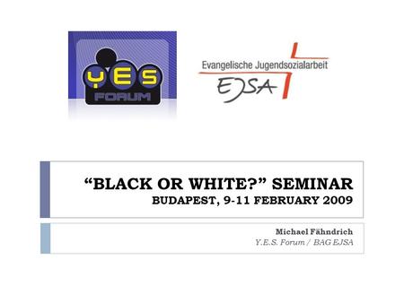 “BLACK OR WHITE?” SEMINAR BUDAPEST, 9-11 FEBRUARY 2009 Michael Fähndrich Y.E.S. Forum / BAG EJSA.