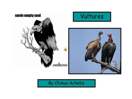Vultures By Chinua Achebe Chinua Achebe was born in Nigeria in 1930 where his father worked for the Church Missionary Society. After university, he studied.