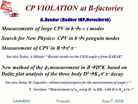 CP VIOLATION at B-factories A.Bondar (Budker INP,Novosibirsk) Measurements of large CPV in b  c c s modes Search for New Physics: CPV in b  s penguin.