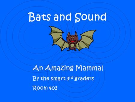 Bats and Sound An Amazing Mammal By the smart 3 rd graders Room 403.