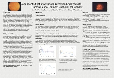 Dose Dependent Effect of Advanced Glycation End Products on Human Retinal Pigment Epithelial cell viability Jennifer Winemiller, Department of Biological.