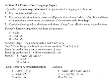 Section 12.4 Context-Free Language Topics