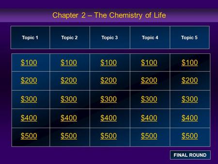Chapter 2 – The Chemistry of Life