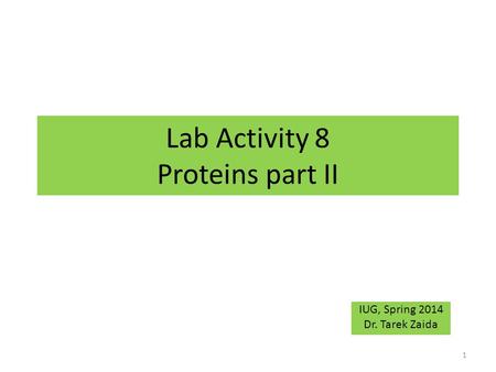Lab Activity 8 Proteins part II IUG, Spring 2014 Dr. Tarek Zaida 1.