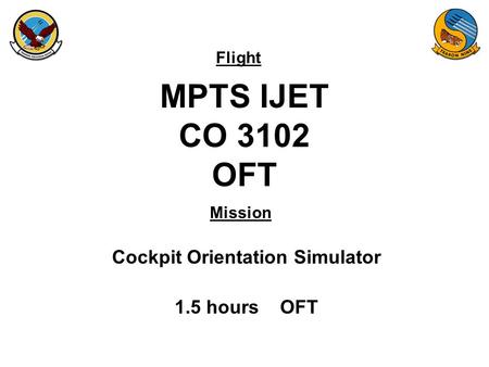Flight Mission MPTS IJET CO 3102 OFT Cockpit Orientation Simulator 1.5 hours OFT.