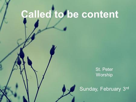 Called to be content St. Peter Worship Sunday, February 3 rd.