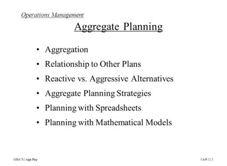 Operations Management Aggregate Planning