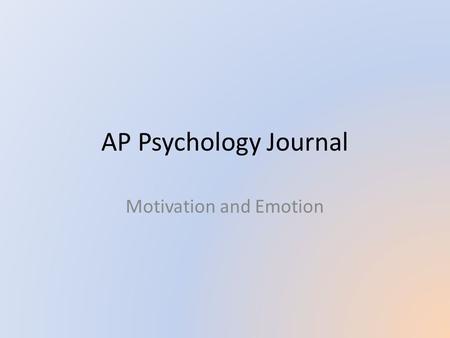 AP Psychology Journal Motivation and Emotion. Today’s lesson February 18, 2015 Journal prompt: Anticipatory drooling Maslow’s hierarchy Hunger Research: