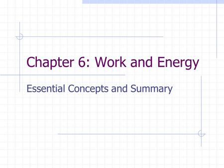 Chapter 6: Work and Energy Essential Concepts and Summary.