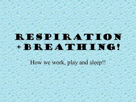 Respiration +Breathing! How we work, play and sleep!!