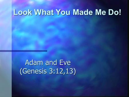 Look What You Made Me Do! Adam and Eve (Genesis 3:12,13)