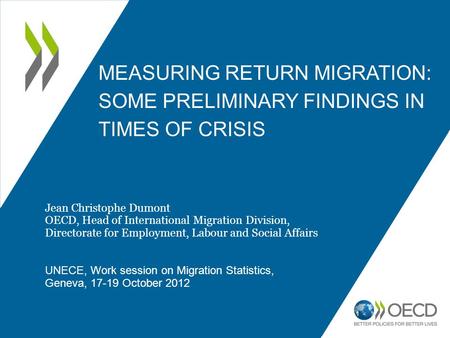 MEASURING RETURN MIGRATION: SOME PRELIMINARY FINDINGS IN TIMES OF CRISIS 1 Jean Christophe Dumont OECD, Head of International Migration Division, Directorate.