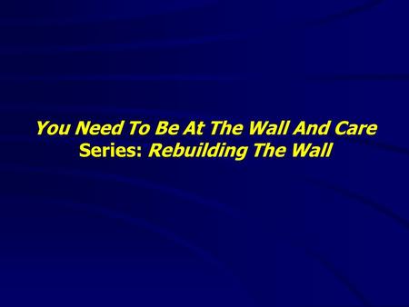 You Need To Be At The Wall And Care Series: Rebuilding The Wall.